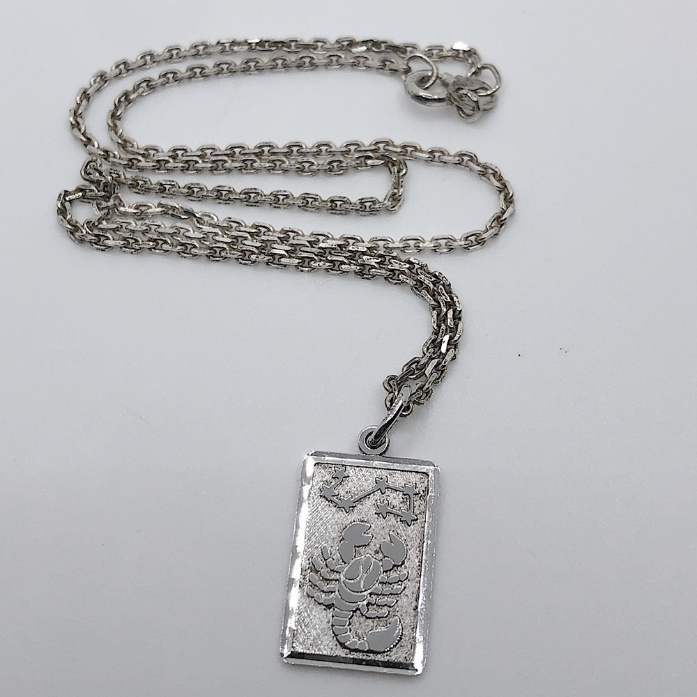 STERLING Silver Scorpio Zodiac Astrology Pendant w 925 Chain 16” + 1” Vintage